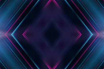 Dark abstract futuristic background. Neon lines glow. Neon lines, shapes. Pink-blue glow. Empty Stage Background