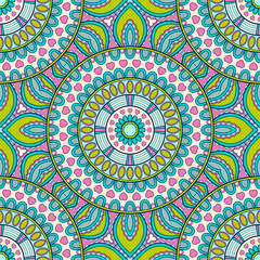 Decorative colorful ethnic seamless pattern for fabric or wrapping in oriental style. Hand drawn illustration