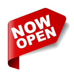 red vector banner now open