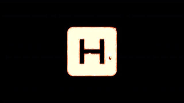 Symbol h square burns out of transparency, then burns again. Alpha channel Premultiplied - Matted with color black