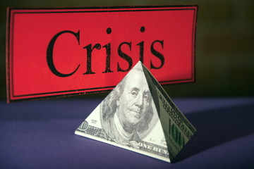 Financial crisis.The world of money is devalues.Financial world explodes.Currency decrease. Global economic recession concept.Debt crisis