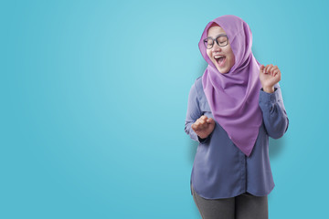 Happy Funny Asian Muslim Woman Dancing Full of Joy