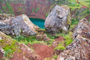 Aerial view of Kerio Vulcan Crater with Lake, Iceland