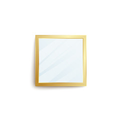 Realistic square mirror with golden frame and blank reflection surface