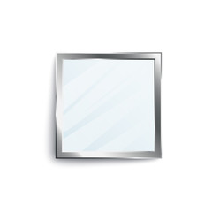 Realistic square shape mirror with blank reflection surface and glossy silver frame.