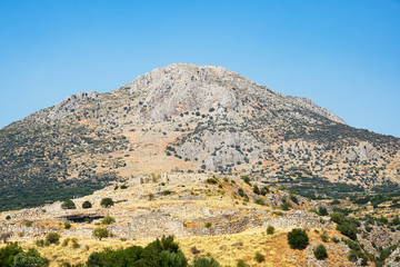 Palastburg von Mykene in der Landschaft, Mykene, Peloponnes, Griechenland