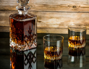 Whiskey glasses and decanter