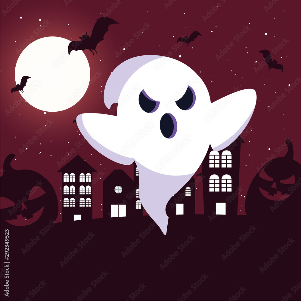 Canvas Prints ghost with moon in scene of halloween