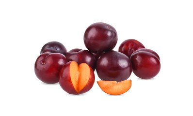 red cherry plum isolated on white background.