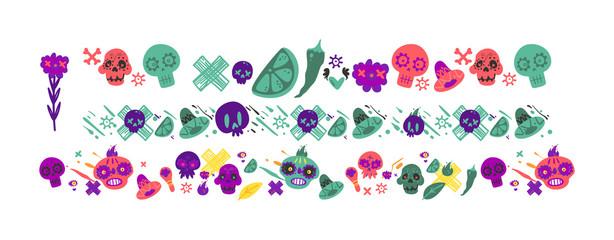 Day of the dead holiday decoration set - colorful repeated line pattern