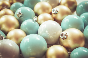 Vintage Christmas ball decorated. Merry Christmas and winter holiday background.