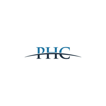Initial letter PHC, overlapping movement swoosh horizon logo company design inspiration in blue and gray color vector