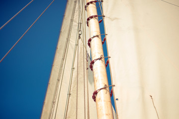 Mast and sails on schooner