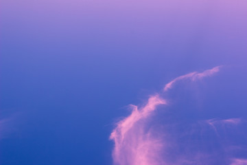 beautiful evening romantic blue color sky with purple cloud in sunset soft tender lighting, copy space 