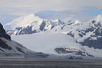 malownicze ośnieżone i skaliste wybrzeże antarktydy  - obrazy, fototapety, plakaty