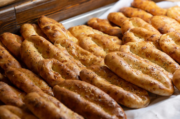 Traditional azerbaijani tandoor breads with sesame seeds on top