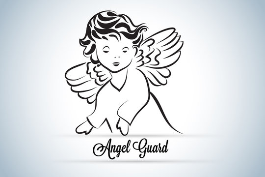 Angel of guard child silhouette logo vector image design