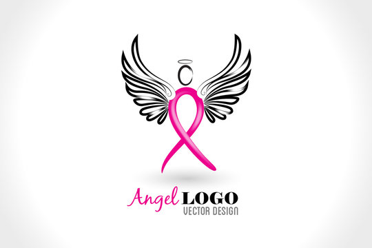 Angel ribbon cancer symbol logo vector image