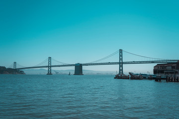 Fototapeta na wymiar The beautiful white bridge of the bay, San Francisco. United States