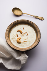 Rice Kheer or Firni or Khir is a pudding from Indian subcontinent, made by boiling milk ,sugar and Rice. Served in a bowl
