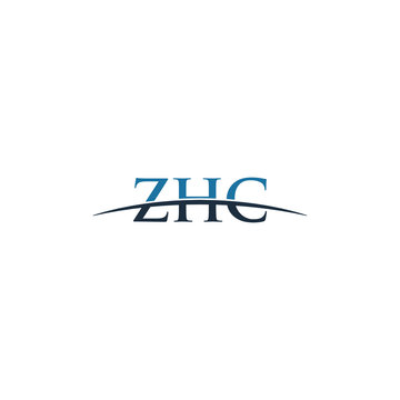 Initial letter ZHC, overlapping movement swoosh horizon logo company design inspiration in blue and gray color vector