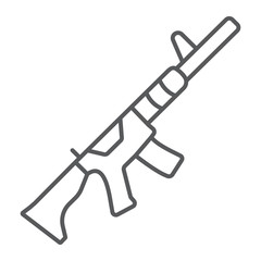 M4A1 thin line icon, rifle and military, automatic machine sign, vector graphics, a linear pattern on a white background.