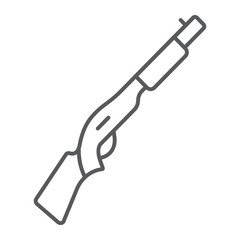 Shotgun thin line icon, weapon and military, automatic rifle sign, vector graphics, a linear pattern on a white background.