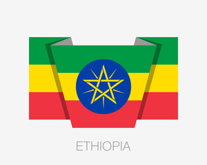 Flag of Ethiopia. Flat Icon Waving Flag with Country Name on White