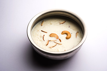 Rice Kheer or Firni or Khir is a pudding from Indian subcontinent, made by boiling milk ,sugar and Rice. Served in a bowl