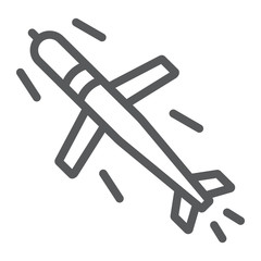 Cruise missile line icon, army and force, military bomb sign, vector graphics, a linear pattern on a white background.