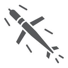 Cruise missile glyph icon, army and force, military bomb sign, vector graphics, a solid pattern on a white background.