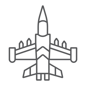 recommend clip art: Jet fighter thin line icon, army and force, military airplane sign, vector graphics, a linear pattern on a white background.