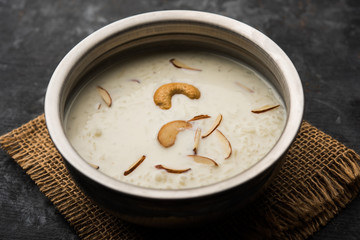 Rice Kheer or Firni or Chawal ki Khir is a pudding from Indian subcontinent, made by boiling milk ,sugar and Rice. Served in a bowl
