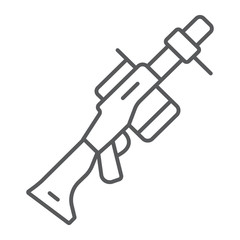 Grenade launcher thin line icon, weapon and rocket, bazooka sign, vector graphics, a linear pattern on a white background.