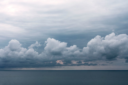 Rain clouds over the sea in the evening