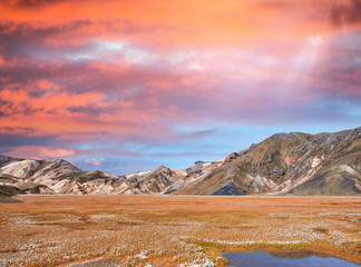 Mountains and rocks of Landmannalaugar, Iceland on a sunny day