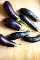 Eggplant composition. Vegetable composition on the table.