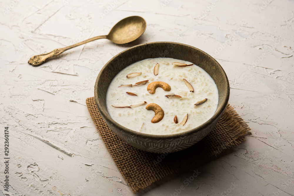 Canvas Prints Rice Kheer or Firni or Chawal ki Khir is a pudding from Indian subcontinent, made by boiling milk ,sugar and Rice. Served in a bowl