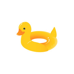 Yellow duck inflatable ring - cartoon drawing of rubber toy for children