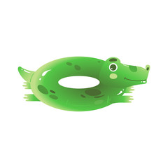 Inflatable crocodile shaped swimming ring cartoon vector illustration isolated.