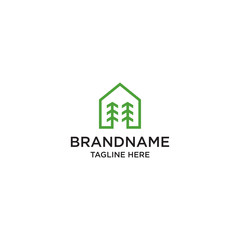 Tree House Logo Design Template. Pine, Natural, Green - Vector