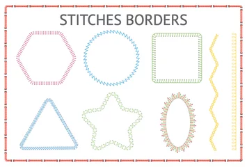 Fotobehang Set of seamless stitch borders of different shapes vector illustration isolated. © sabelskaya