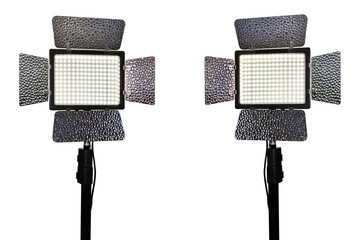 Pro led video light on a stands, isolated on white