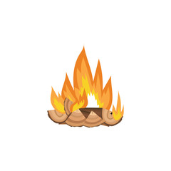 Firewood burns, hot and warm flame icon.