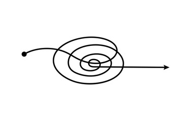 Spiraled freehand scribble arrow with curved circular path going from one point to other direction