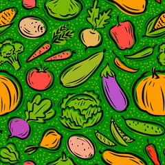 Vegetables pattern. Healthy food seamless background. Vector illustration