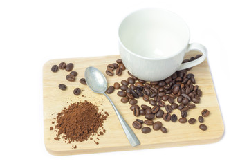 cup of coffee and cookies on white background