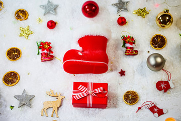 Christmas background with Santa Claus boots