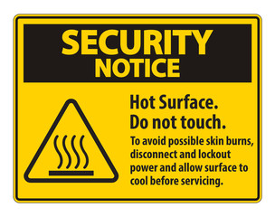 Hot Surface, Do Not Touch, To Avoid Possible Skin Burns, Disconnect And Lockout Power And Allow Surface To Cool Before Servicing Symbol Sign Isolate On White Background,Vector Illustration