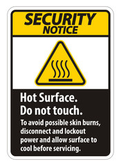 Hot Surface, Do Not Touch, To Avoid Possible Skin Burns, Disconnect And Lockout Power And Allow Surface To Cool Before Servicing Symbol Sign Isolate On White Background,Vector Illustration